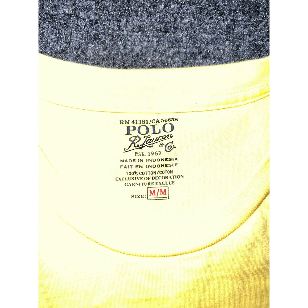 Polo Ralph Lauren Mens Medium Yellow Short Sleeve Cotton T-Shirt Purple Pony - Picture 2 of 5